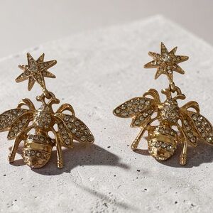 Luxe Gold Crystal Bee Drop Earrings